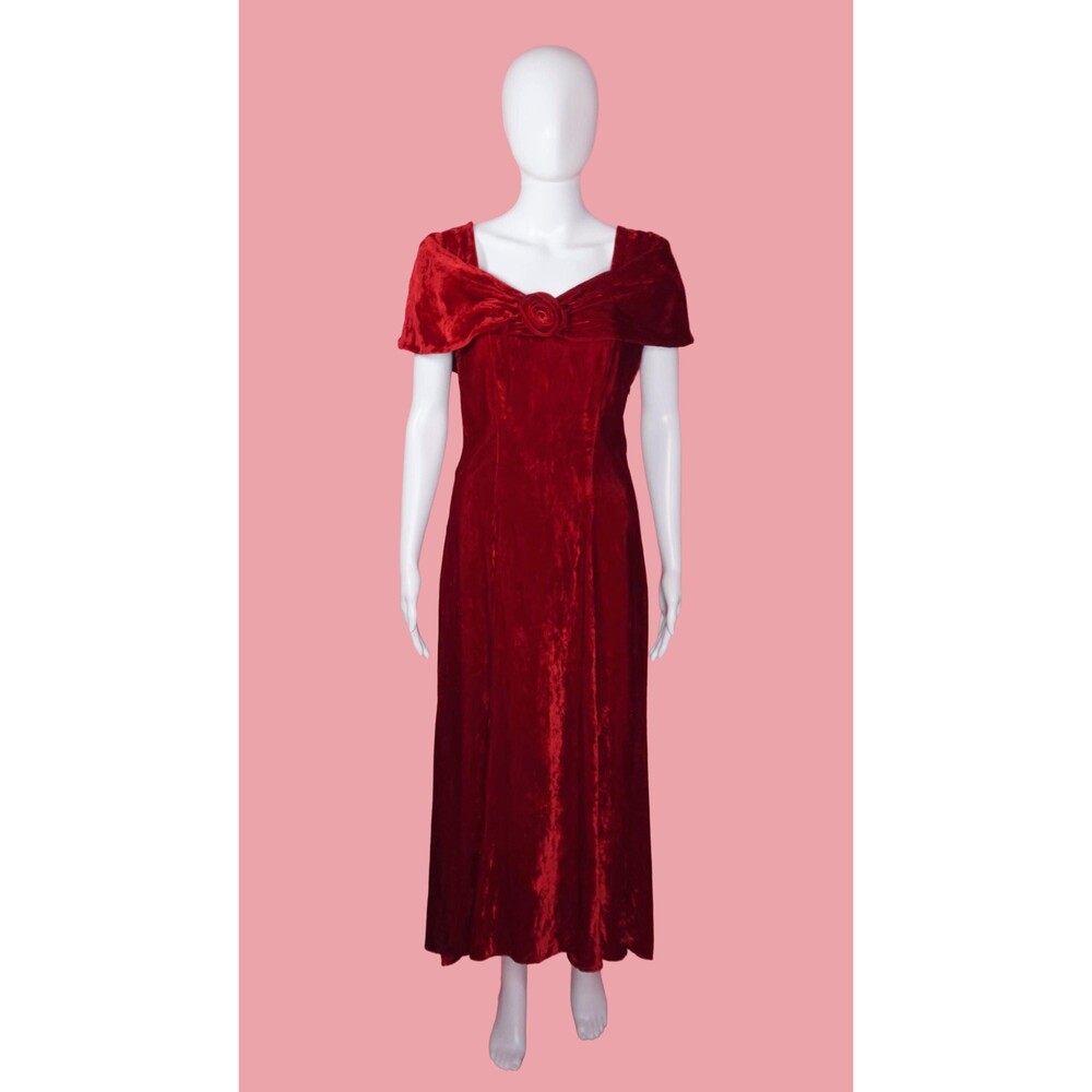 1990s Vintage BETSEY JOHNSON VELVET Maxi Dress W/Rosette & Capelet. Small. AS IS